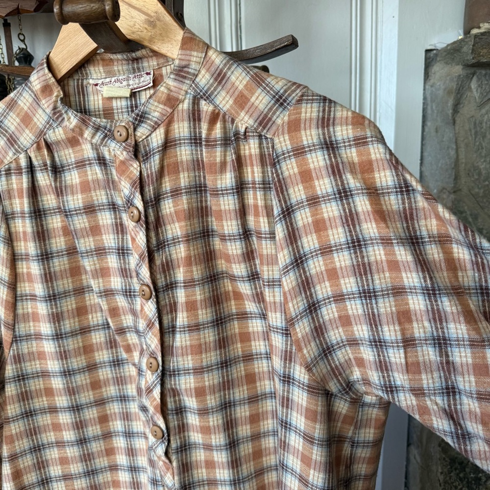 Vintage Flannel Cotton Plaid Long Sleeve Maxi Dress Large - Picture 3 of 6